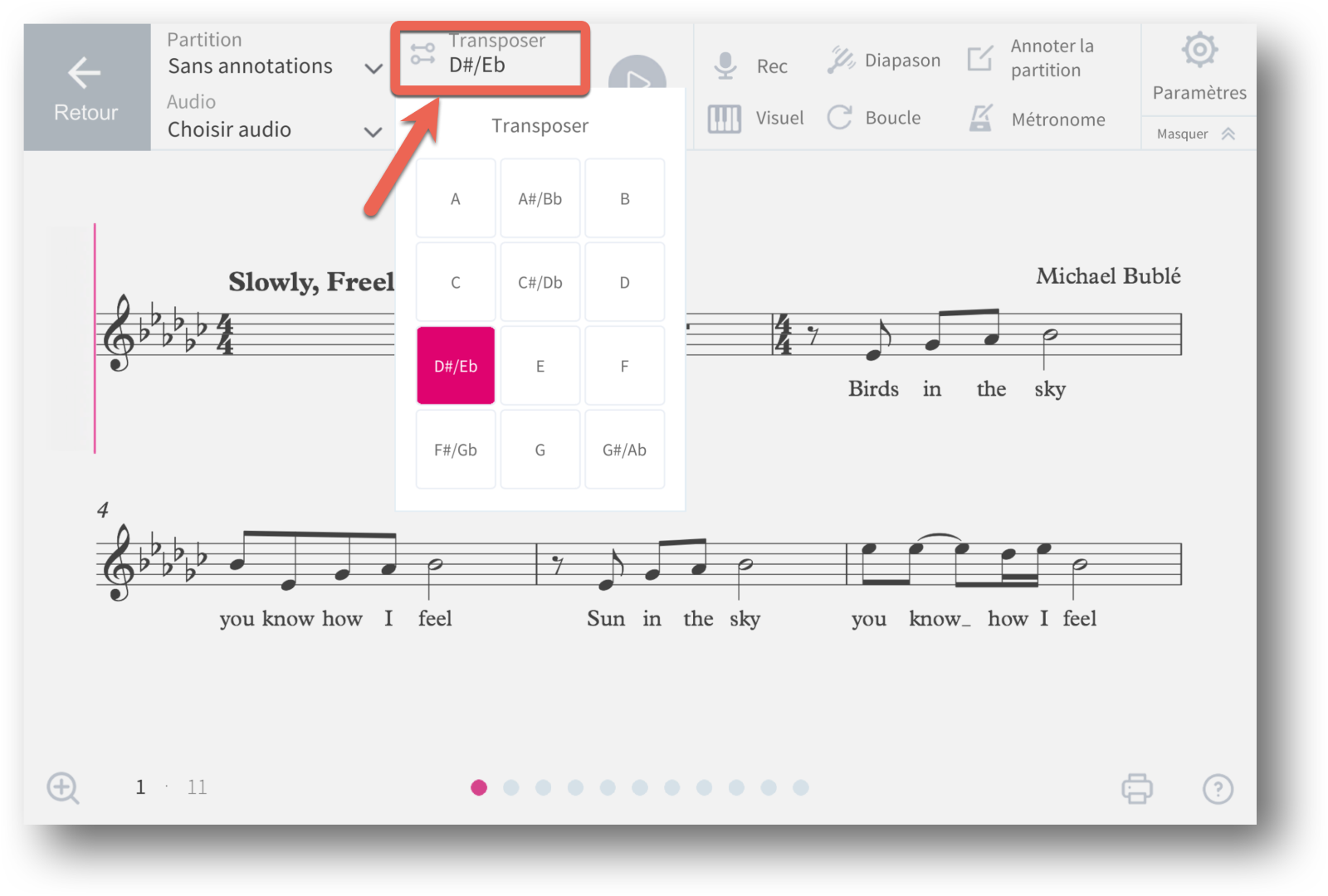 Transposer la partition Tomplay Aide & Support
