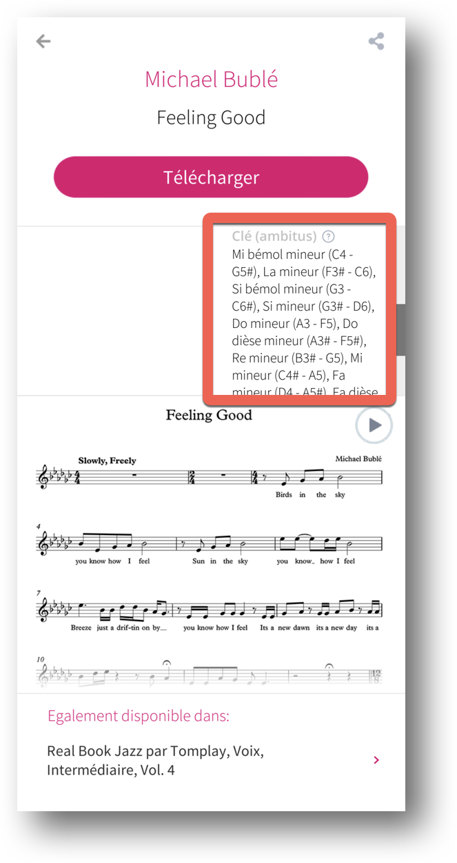 Transposer la partition Tomplay Aide & Support